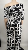 Plus Size Printed Sashes Jumpsuit NK-8615