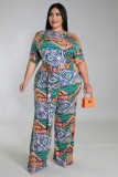 Plus Size Printed Sashes Jumpsuit NK-8615