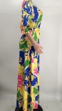 Sexy Printed V Neck Sashes Maxi Dress NK-8616