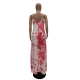 Printed Spaghetti Strap Loose Long Dresses TR-907