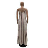 Printed Spaghetti Strap Loose Long Dresses TR-907