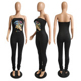 Lip Print Strapless Stacked Jumpsuit GCNF-01373