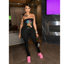 Lip Print Strapless Stacked Jumpsuit GCNF-01373