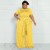 Plus Size Polka Dot Print Two Piece Pants Sets OSIF-22293