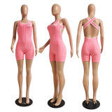 Letter Print Backless Cross-Strap Skinny Romper GCNF-01001