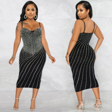 Sexy Hot Drilling Sling Night Club Midi Dress BY-5680
