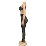 Sexy Hot Drilling Mesh Two Piece Pants Sets BY-5677