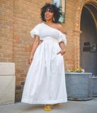 White Lantern Sleeve High Waist Hollow Maxi Dress OD-8493