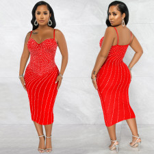 Sexy Hot Drilling Sling Night Club Midi Dress BY-5680