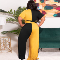 Plus Size Contrast Color Two Piece Pants Sets OSIF-22255