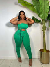 Plus Size Solid Ruched Two Piece Pants Sets ZDF-31211D