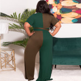 Plus Size Contrast Color Two Piece Pants Sets OSIF-22255