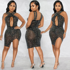 Sexy Hot Drilling Pearls Night Club Dress BY-5735