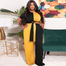 Plus Size Contrast Color Two Piece Pants Sets OSIF-22255