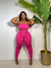 Plus Size Solid Ruched Two Piece Pants Sets ZDF-31211