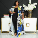 Plus Size Printed Short Sleeve Belted Maxi Dress OSIF-22258