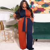 Plus Size Contrast Color Two Piece Pants Sets OSIF-22255
