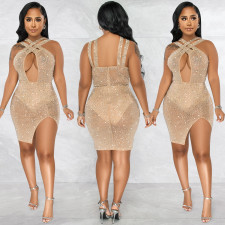 Sexy Hot Drilling Pearls Night Club Dress BY-5735