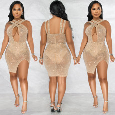 Sexy Hot Drilling Pearls Night Club Dress BY-5735