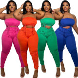Plus Size Solid Ruched Two Piece Pants Sets ZDF-31211
