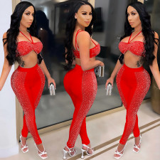 Sexy Hot Drilling Mesh Two Piece Pants Sets BY-5677