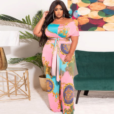 Plus Size Printed Two Piece Pants Sets OSIF-22256