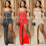 Hot Drilling High Split Long Evening Dress BY-5730