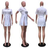 Solid Short Sleeve Split Shirt Top OD-8491