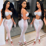 Sexy Hot Drilling Mesh Two Piece Pants Sets BY-5677