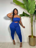 Plus Size Solid Ruched Two Piece Pants Sets ZDF-31211D