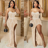 Hot Drilling High Split Long Evening Dress BY-5730