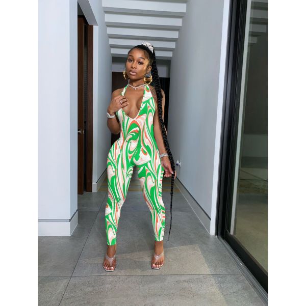 Sexy Printed Halter Backless Jumpsuit YIBF-60158