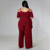 Plus Size Solid Irregular Top And Pants 2 Piece Sets NNWF-7525
