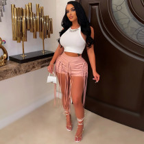 PU Leather Tassel Bodycon Shorts MA-Y495