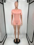 Solid Short Sleeve Zipper Romper YIM-206-1