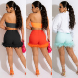 Sexy Feather Patchwork Skinny Shorts MA-Y506