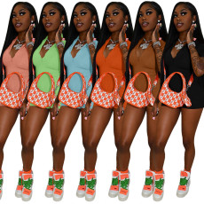 Solid Short Sleeve Zipper Romper YIM-206-1