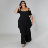 Plus Size Solid Irregular Top And Pants 2 Piece Sets NNWF-7525