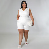 Plus Size Solid V Neck Sleeveless Romper NNWF-7536