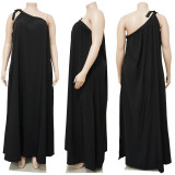 Plus Size Solid One Shoulder Sleeveless Maxi Dress NNWF-7510