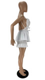 Solid Ruffled Backless Two Piece Shorts Sets XYF-9139