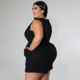 Plus Size Solid V Neck Sleeveless Romper NNWF-7536