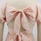 Solid Short Sleeve Bow-Tie Midi Dress HNIF-2170