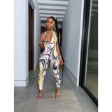 Sexy Printed Halter Backless Jumpsuit YIBF-60158