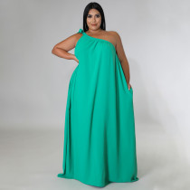 Plus Size Solid One Shoulder Sleeveless Maxi Dress NNWF-7510