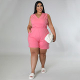 Plus Size Solid V Neck Sleeveless Romper NNWF-7536
