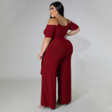 Plus Size Solid Irregular Top And Pants 2 Piece Sets NNWF-7525