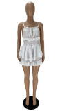 Solid Ruffled Backless Two Piece Shorts Sets XYF-9139