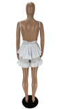 Solid Ruffled Backless Two Piece Shorts Sets XYF-9139
