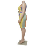 Plus Size Colorful Print Sleeveless 2 Piece Skirt Sets NNWF-7496